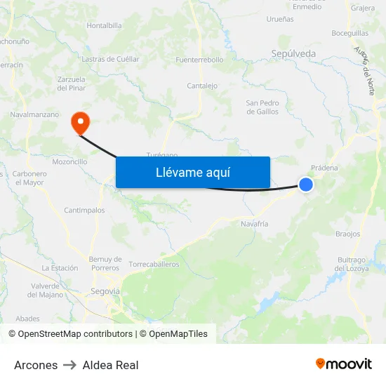 Arcones to Aldea Real map
