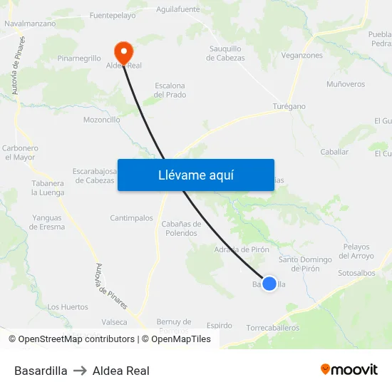 Basardilla to Aldea Real map