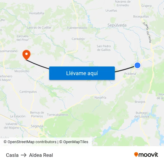 Casla to Aldea Real map