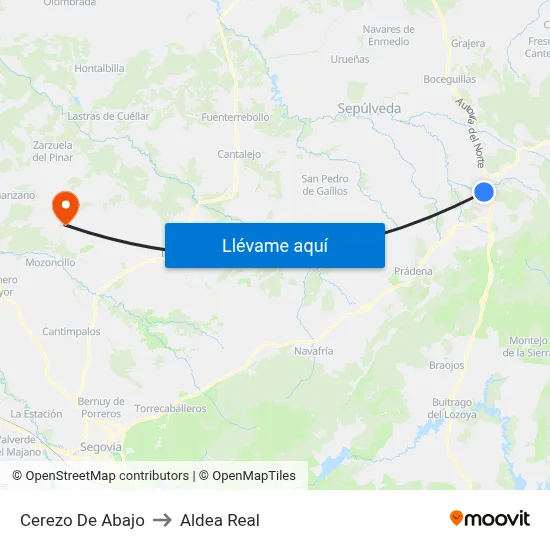 Cerezo De Abajo to Aldea Real map