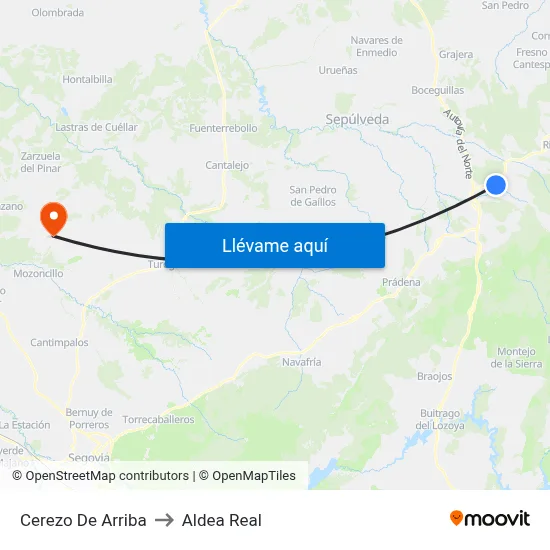Cerezo De Arriba to Aldea Real map
