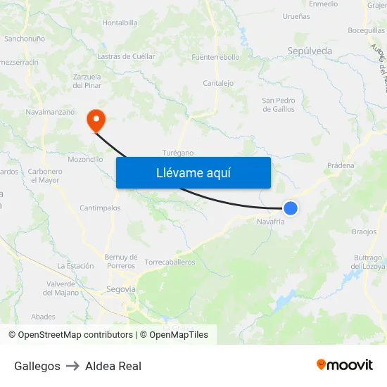 Gallegos to Aldea Real map