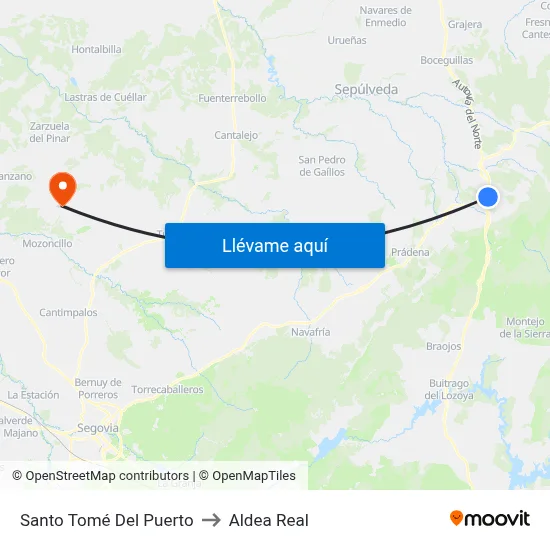 Santo Tomé Del Puerto to Aldea Real map
