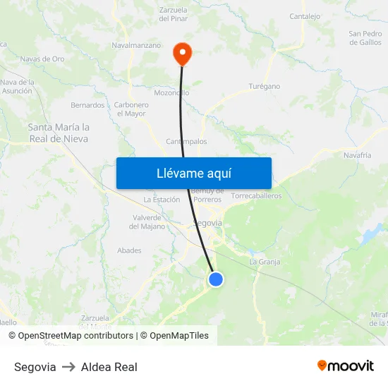 Segovia to Aldea Real map