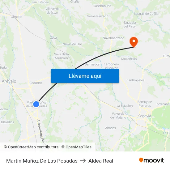 Martín Muñoz De Las Posadas to Aldea Real map