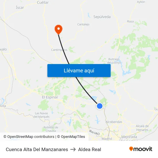 Cuenca Alta Del Manzanares to Aldea Real map
