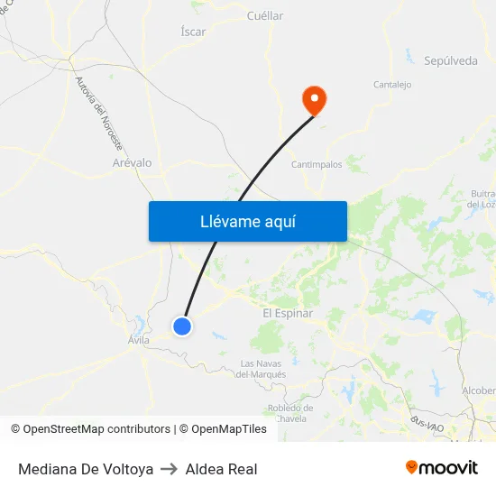 Mediana De Voltoya to Aldea Real map