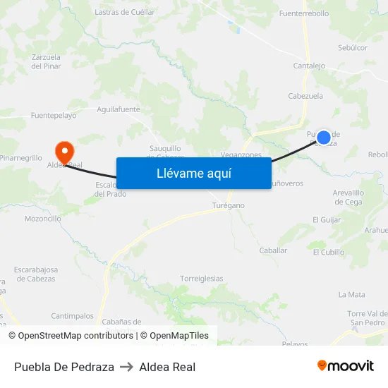 Puebla De Pedraza to Aldea Real map