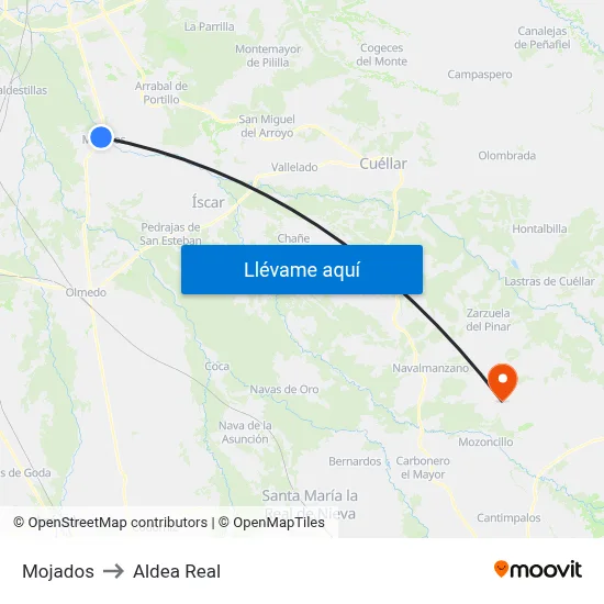 Mojados to Aldea Real map