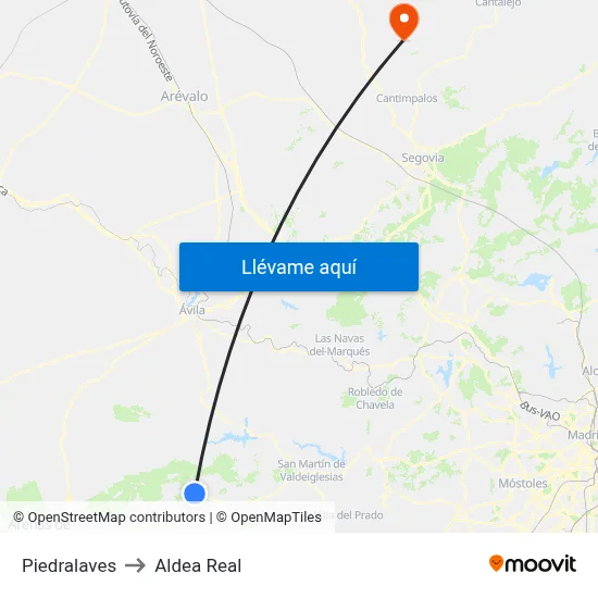 Piedralaves to Aldea Real map