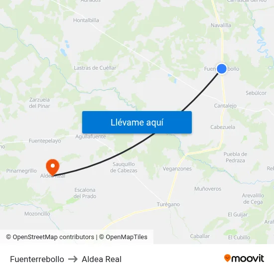 Fuenterrebollo to Aldea Real map