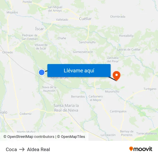 Coca to Aldea Real map