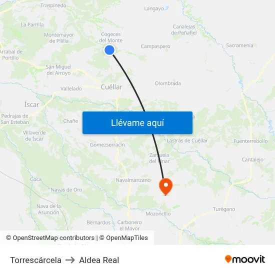 Torrescárcela to Aldea Real map
