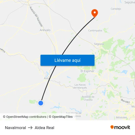 Navalmoral to Aldea Real map