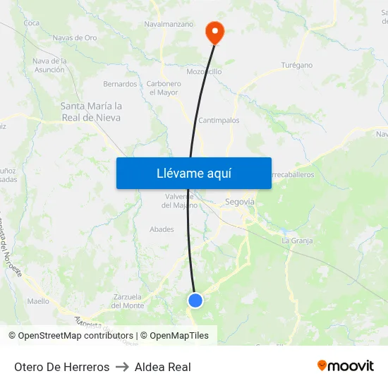 Otero De Herreros to Aldea Real map