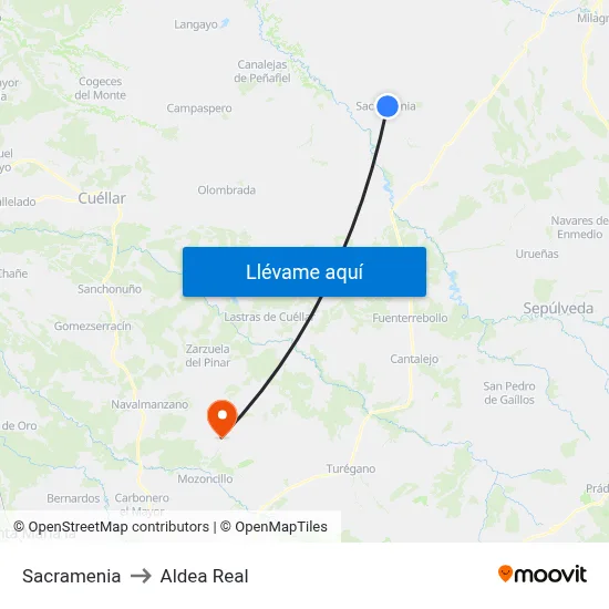 Sacramenia to Aldea Real map
