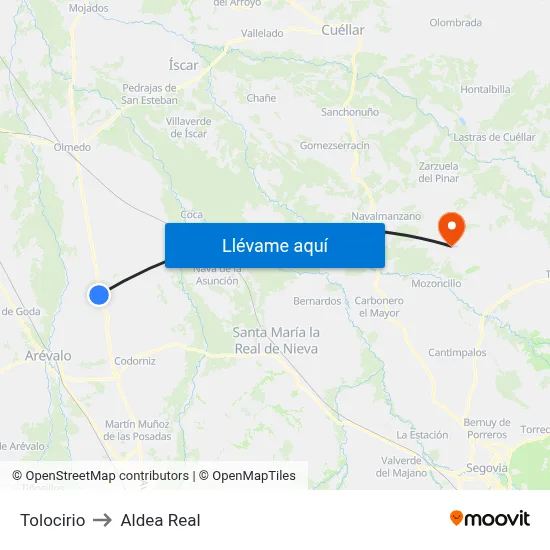 Tolocirio to Aldea Real map