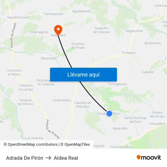 Adrada De Pirón to Aldea Real map