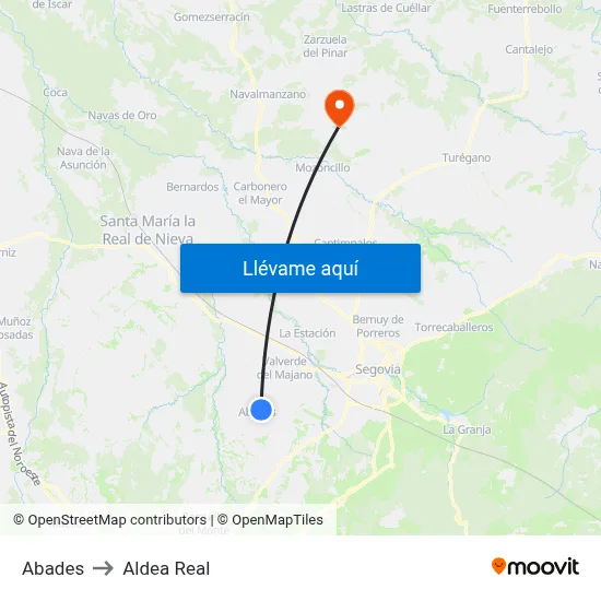 Abades to Aldea Real map