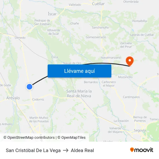 San Cristóbal De La Vega to Aldea Real map