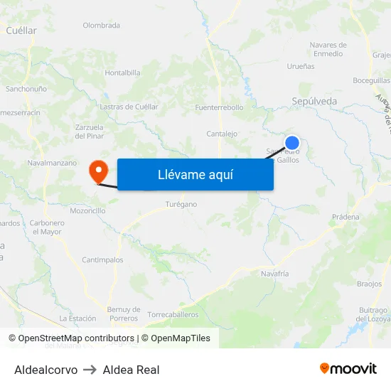 Aldealcorvo to Aldea Real map