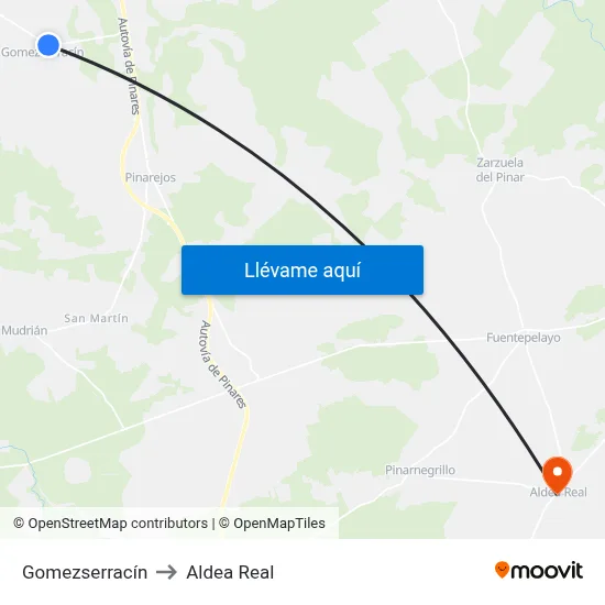 Gomezserracín to Aldea Real map