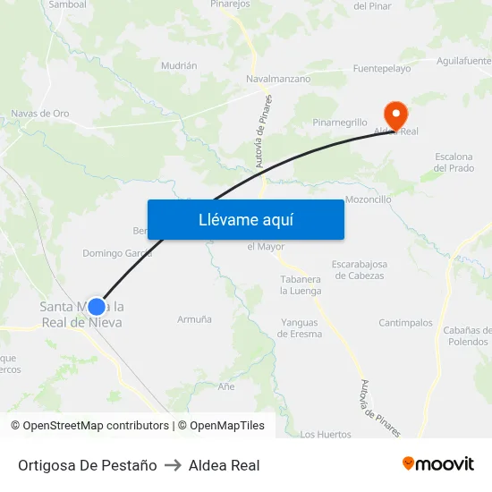 Ortigosa De Pestaño to Aldea Real map