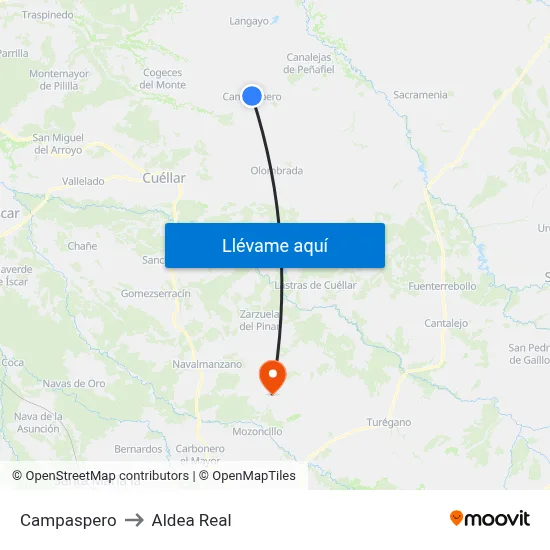 Campaspero to Aldea Real map