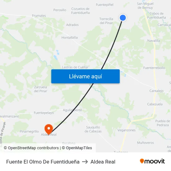Fuente El Olmo De Fuentidueña to Aldea Real map