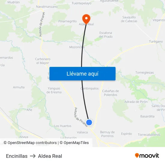 Encinillas to Aldea Real map