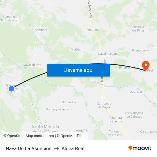 Nava De La Asunción to Aldea Real map