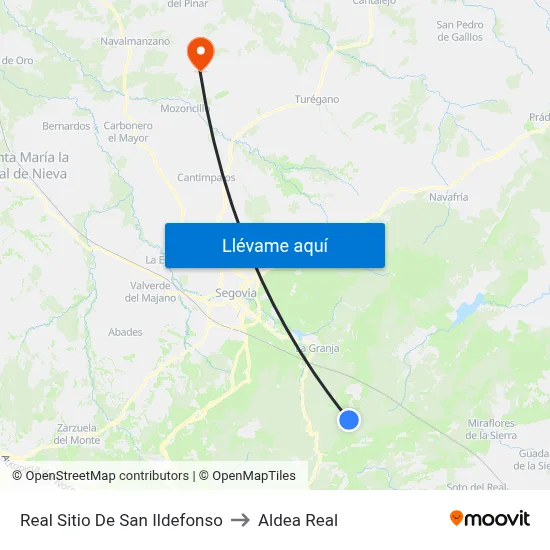 Real Sitio De San Ildefonso to Aldea Real map