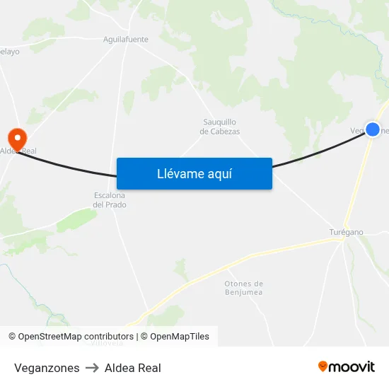 Veganzones to Aldea Real map