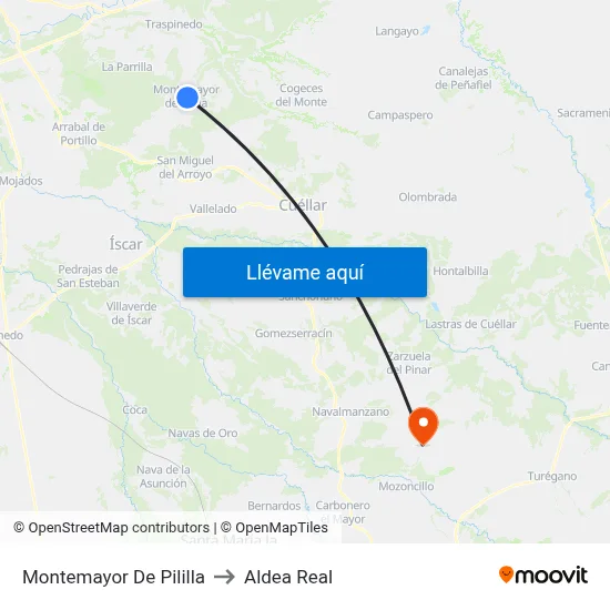 Montemayor De Pililla to Aldea Real map