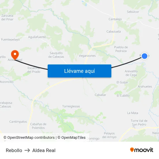 Rebollo to Aldea Real map