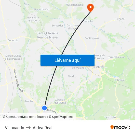 Villacastín to Aldea Real map