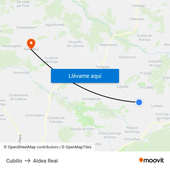 Cubillo to Aldea Real map