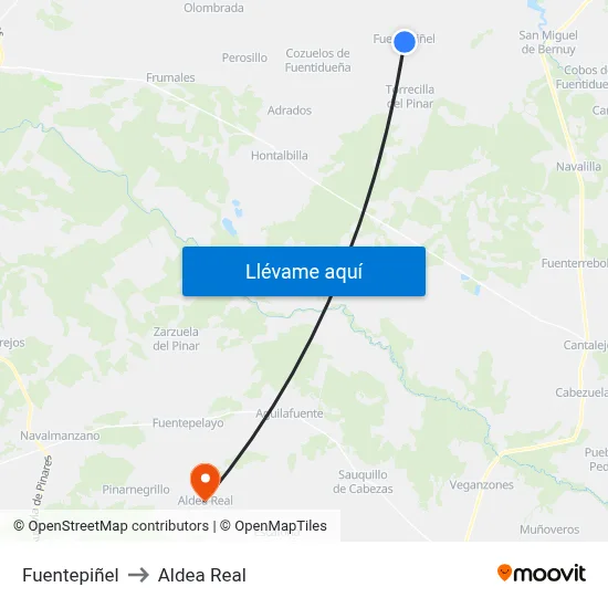 Fuentepiñel to Aldea Real map