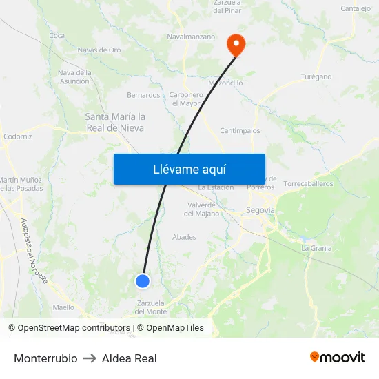 Monterrubio to Aldea Real map