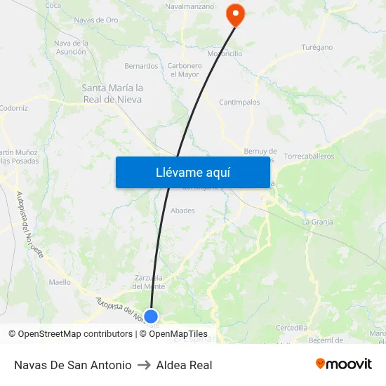 Navas De San Antonio to Aldea Real map