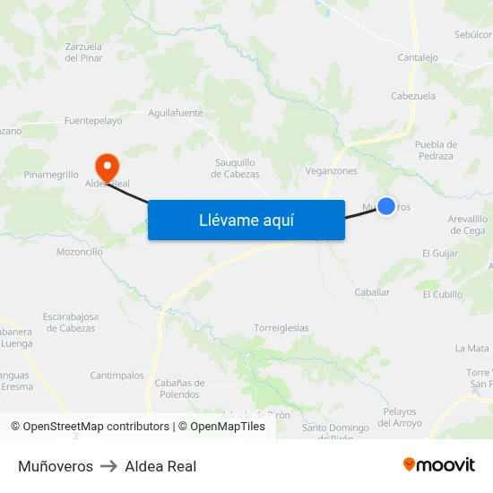 Muñoveros to Aldea Real map