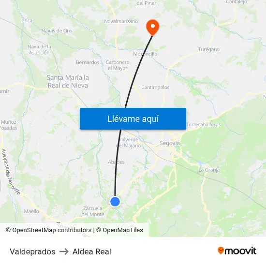 Valdeprados to Aldea Real map