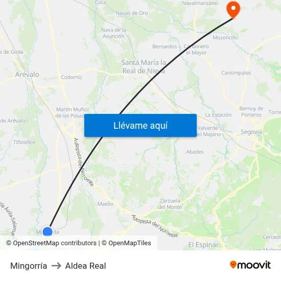 Mingorría to Aldea Real map