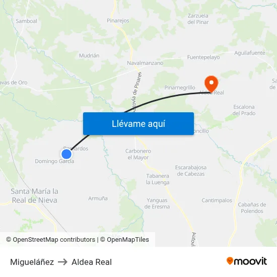 Migueláñez to Aldea Real map