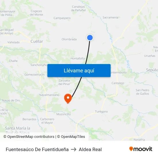Fuentesaúco De Fuentidueña to Aldea Real map