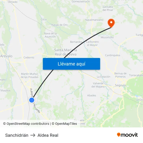 Sanchidrián to Aldea Real map
