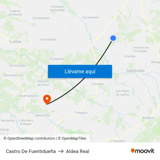 Castro De Fuentidueña to Aldea Real map