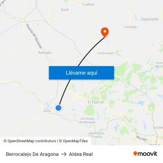 Berrocalejo De Aragona to Aldea Real map