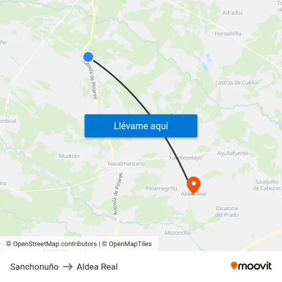 Sanchonuño to Aldea Real map
