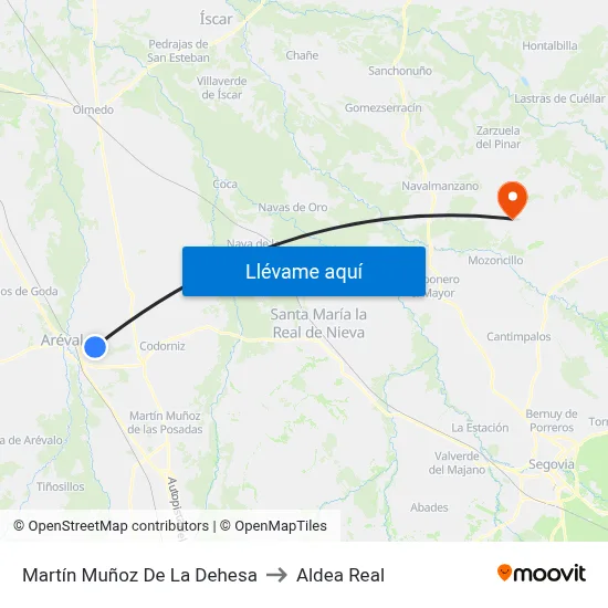 Martín Muñoz De La Dehesa to Aldea Real map